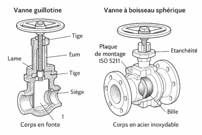 Accueil 34 Vanne guillotine VS vanne à boisseau sphérique
