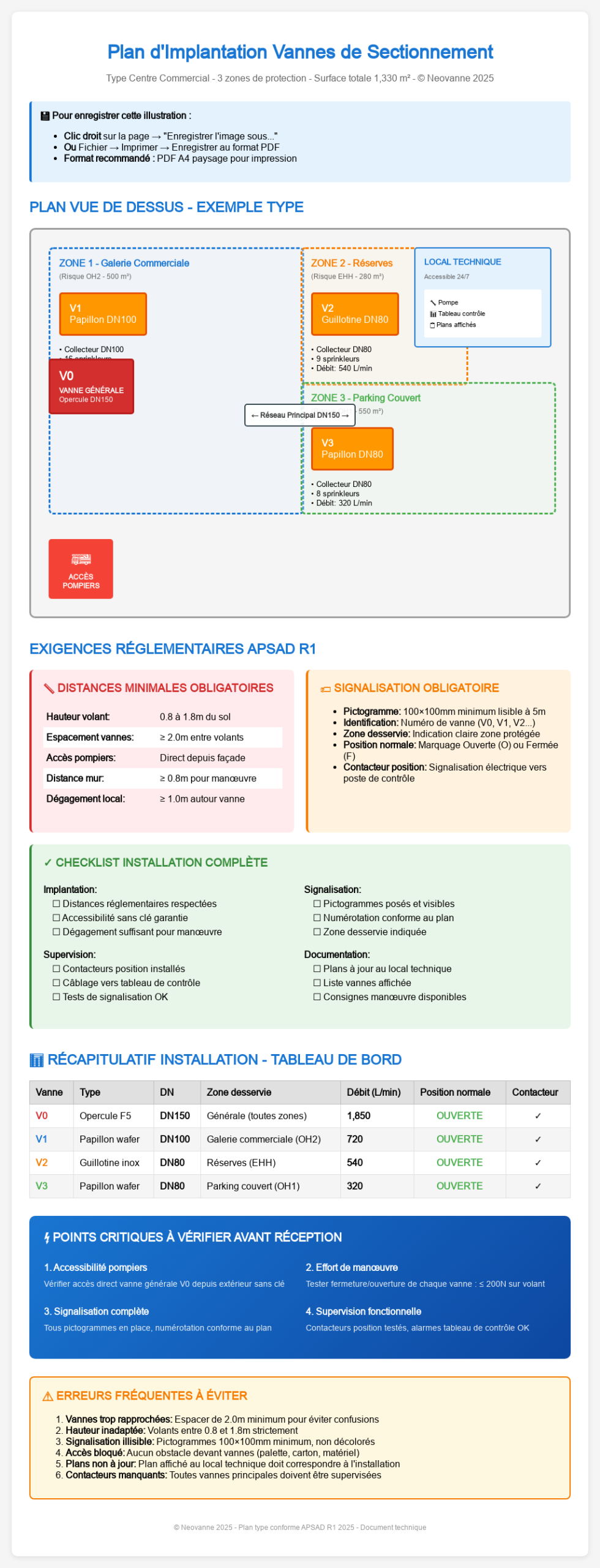 🚨 RÉSEAUX SPRINKLER 2025 : Dimensionnement et Sélection des Vannes de Sectionnement 5 Implantation vannes sectionnement plan type