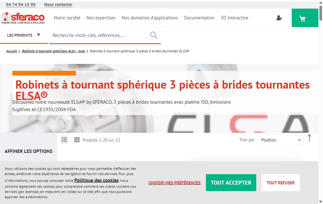 Actualités fournisseurs printemps 2026 : les nouveautés Sferaco, Thermador et Sectoriel 2 Robinets à tournant sphérique ELSA Sferaco 3 pièces brides tournantes inox 1.4409